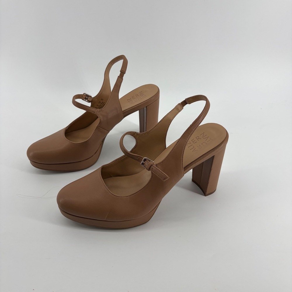 Naturalizer Womens 10M Tan Berlin Slingback Platform Block Heel Mary Jane Pumps - Picture 3 of 8